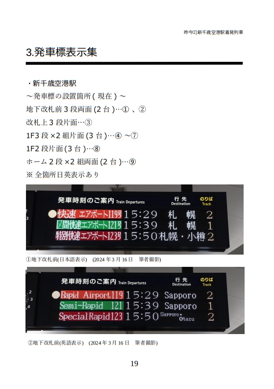 昨今の新千歳空港着発列車